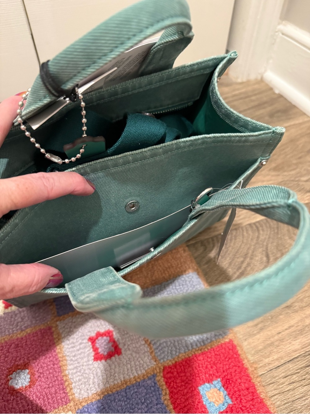 Coach Denim Green Canvas Tote 26 with Crossbody Strap - Picture 7 of 11